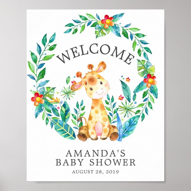 Sweet Jungle Giraffe Welcome Baby Shower Poster (Front)