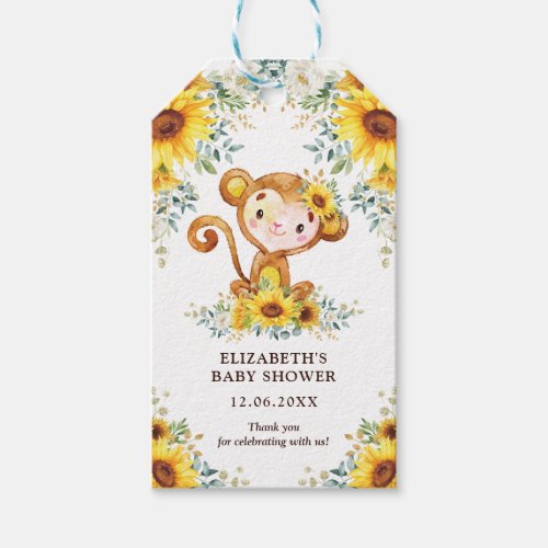 Sweet Jungle Monkey Sunflowers Baby Shower Favor Gift Tags