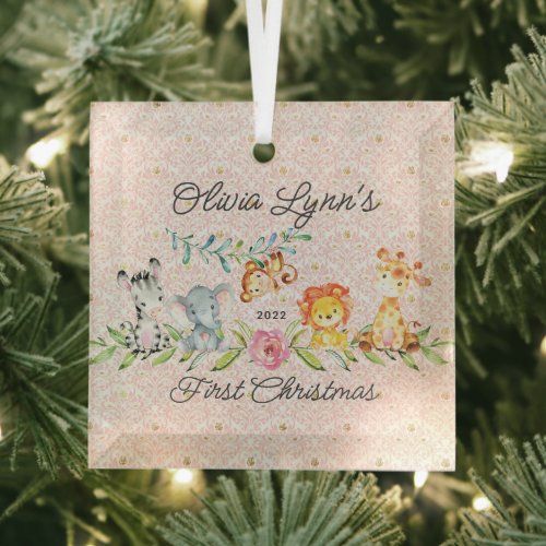 Sweet Jungle Photo Babys First Christmas Glass Ornament