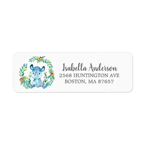 Sweet Jungle Rhino Baby Shower Address Label