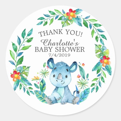 Sweet Jungle Rhino Baby Shower Thank You Favor Classic Round Sticker