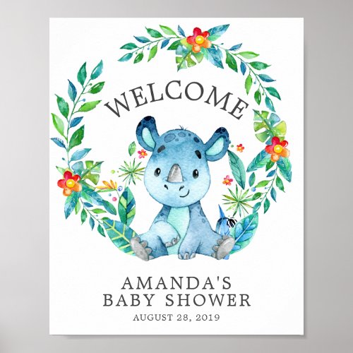 Sweet Jungle Rhino Welcome Baby Shower Poster
