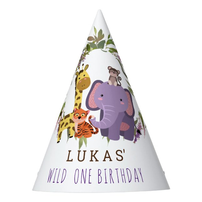 Sweet Jungle Safari Animal 1st Birthday Party Party Hat (Front)