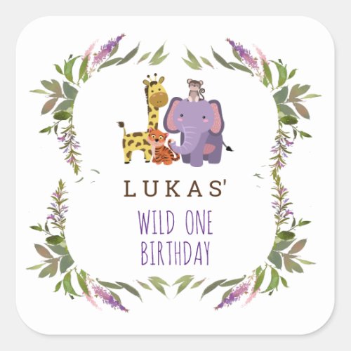 Sweet Jungle Safari Animal 1st Birthday  Square Sticker