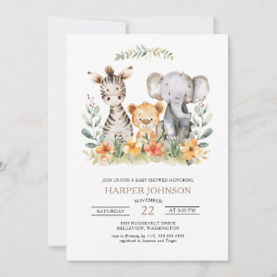 Sweet Jungle Safari Animal Baby Shower Invitation