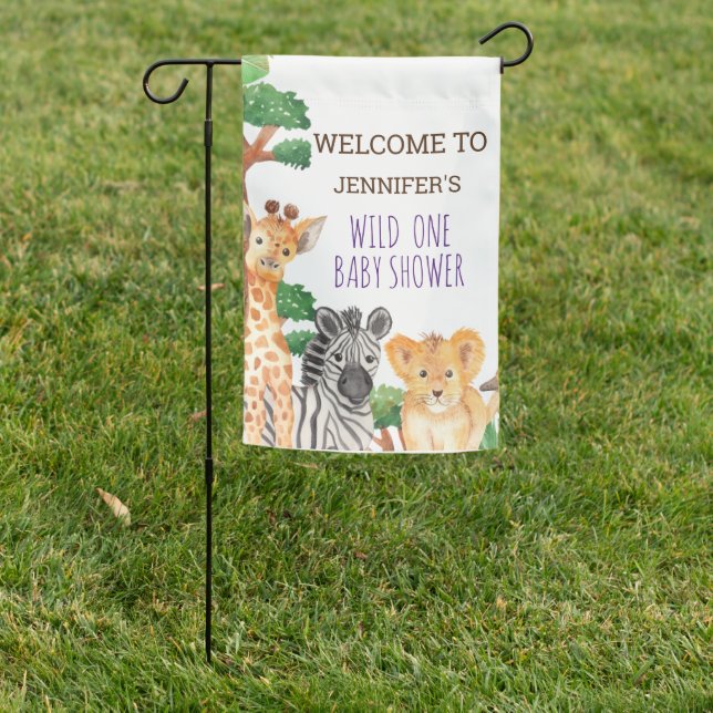 Sweet Jungle Safari Animal Wild One Baby Shower Garden Flag (In SItu)