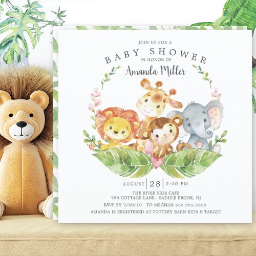 Sweet Jungle Safari Animals Baby Shower Invitation