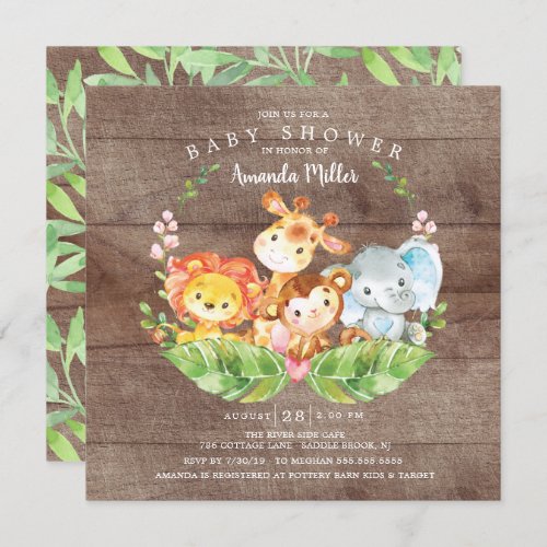 Sweet Jungle Safari Animals Boys Baby Shower Invitation