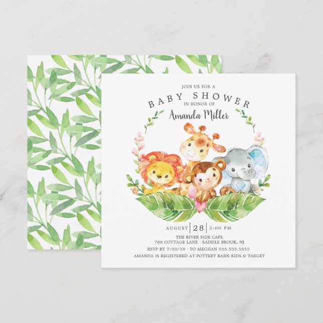 Sweet Jungle Safari Animals Boys Baby Shower Invitation (Front/Back)