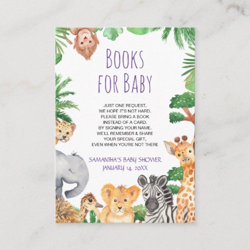 Sweet Jungle Safari Bring a Book Card Baby Shower