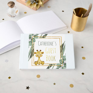 Sweet Jungle Safari Giraffe Botanical Baby Shower Foil Guest Book