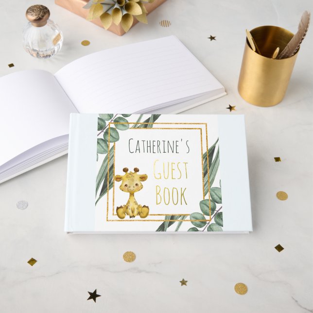 Sweet Jungle Safari Giraffe Botanical Baby Shower Foil Guest Book (Front Open)