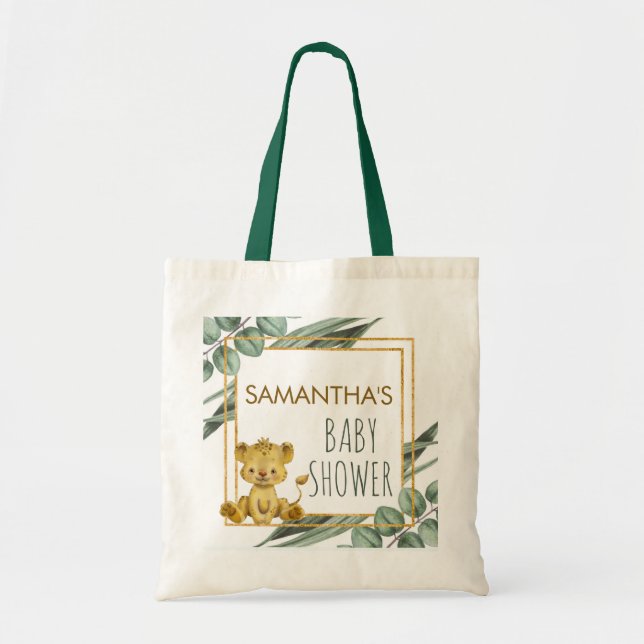 Sweet Jungle Safari Lion Eucalyptus Baby Shower Tote Bag (Front)