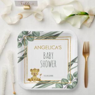 Sweet Jungle Safari Lion Gold Baby Shower  Paper Plates
