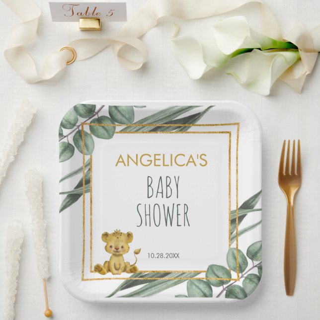 Sweet Jungle Safari Lion Gold Baby Shower  Paper Plates (Wedding)
