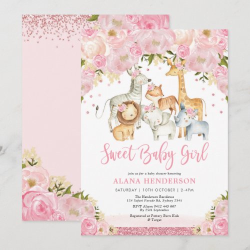 Sweet Jungle Safari Wild Animals Girl Baby Shower