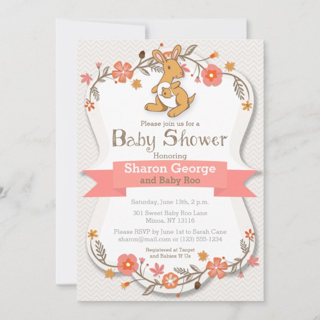 Sweet Kangaroo Floral Baby Shower Invitation (Front)