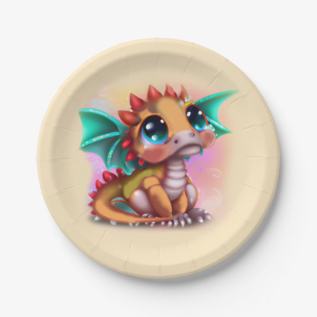 Sweet Kawaii Baby Dragon Paper Plates (Front)