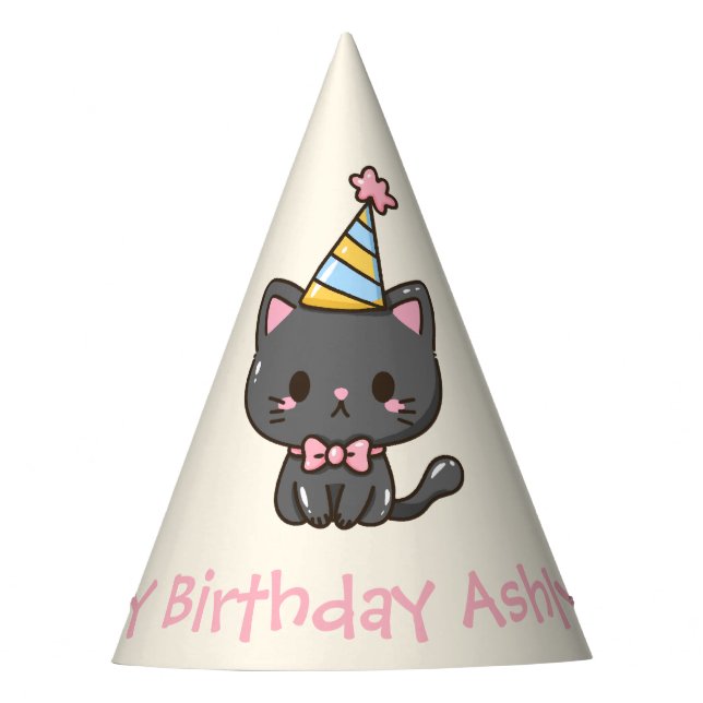 Sweet Kawaii Black Cat Birthday Party Hat (Front)