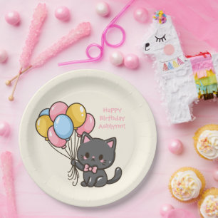 Sweet Kawaii Black Cat Birthday Party Paper Plates
