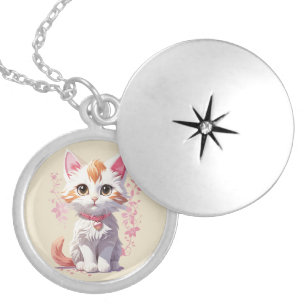 Sweet Kawaii Cat with Big Eyes Locket Necklace