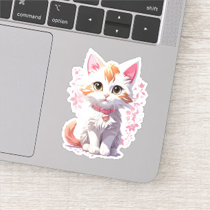 Sweet Kawaii Cat with Big Eyes Sticker