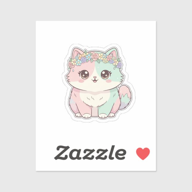 Sweet Kawaii Cat with Flower Crown Sticker (Sheet)