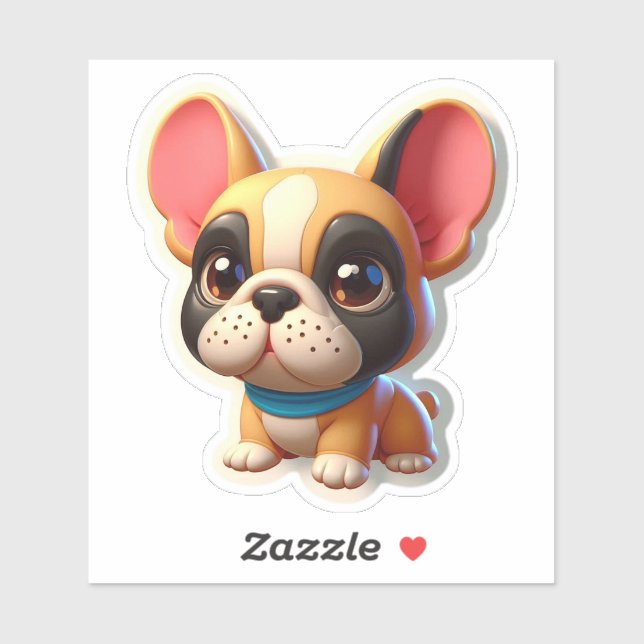 Sweet Kawaii French Bulldog Puppy with Blue Scarf Sticker (Sheet)