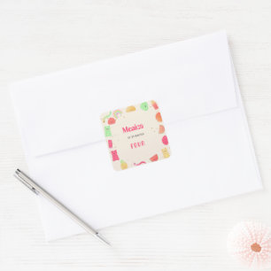 Sweet kawaii gummi candies birthday square sticker