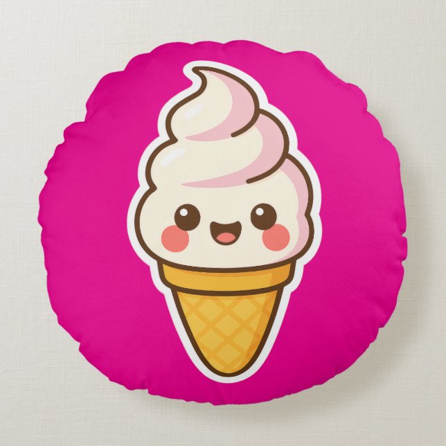 Sweet Kawaii Ice Cream Round Pillow (Front)