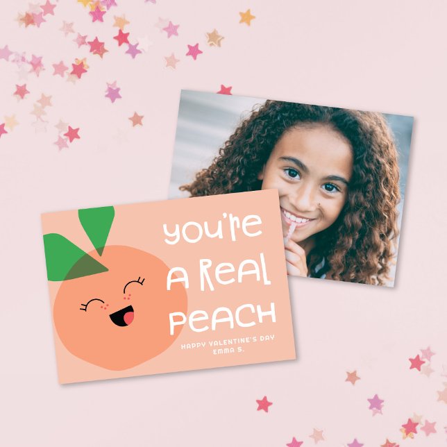Sweet Kawaii Peach Classroom Valentine's Photo Note Card (Creator Uploaded)