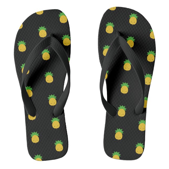 Sweet kawaii pineapple black flip-flop sandals (Footbed)