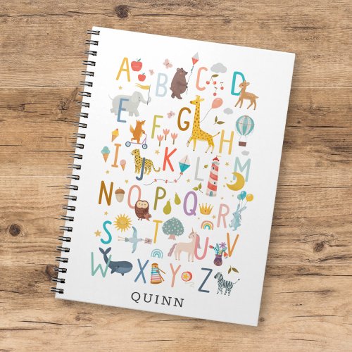 Sweet Kids ABC Alphabet Illustration w Name Notebook