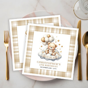 Sweet Kids Birthday Teddy Bear Gold Ivory Napkins