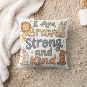 Sweet Kids Encouraging Quote Brave Strong Kind Throw Pillow