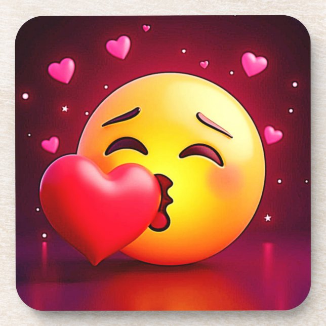 Sweet Kiss Heart Emoji Beverage Coaster (Front)