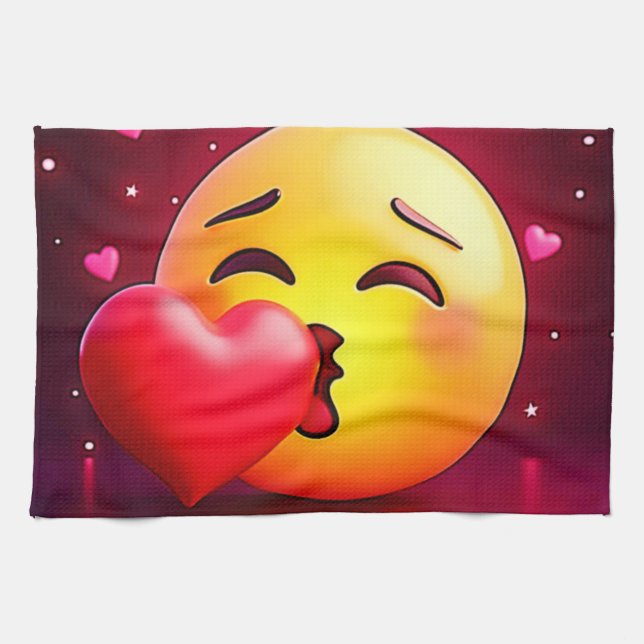 Sweet Kiss Heart Emoji Kitchen Towel (Horizontal)