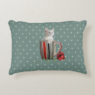 Sweet Kitten and Red Rose Polka Dot Pattern  Accent Pillow