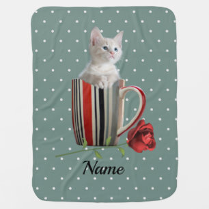 Sweet Kitten and Red Rose Polka Dot Pattern Baby Blanket