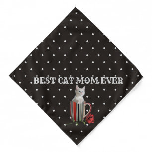 Sweet Kitten and Red Rose Polka Dot Pattern  Bandana