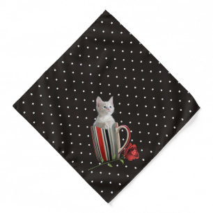 Sweet Kitten and Red Rose Polka Dot Pattern Bandana