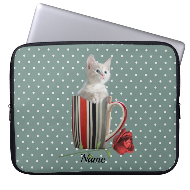 Sweet Kitten and Red Rose Polka Dot Pattern  Laptop Sleeve (Front)