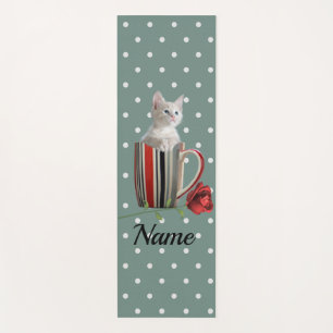 Sweet Kitten and Red Rose Polka Dot Pattern Yoga Mat