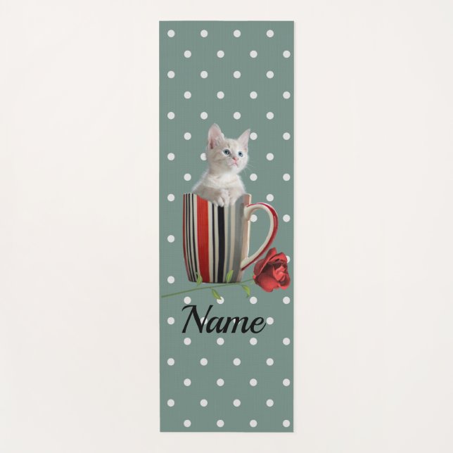 Sweet Kitten and Red Rose Polka Dot Pattern  Yoga Mat (Front)