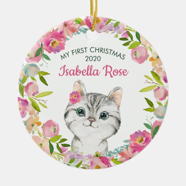 Sweet Kitten Baby's First Christmas Ornament (Front)