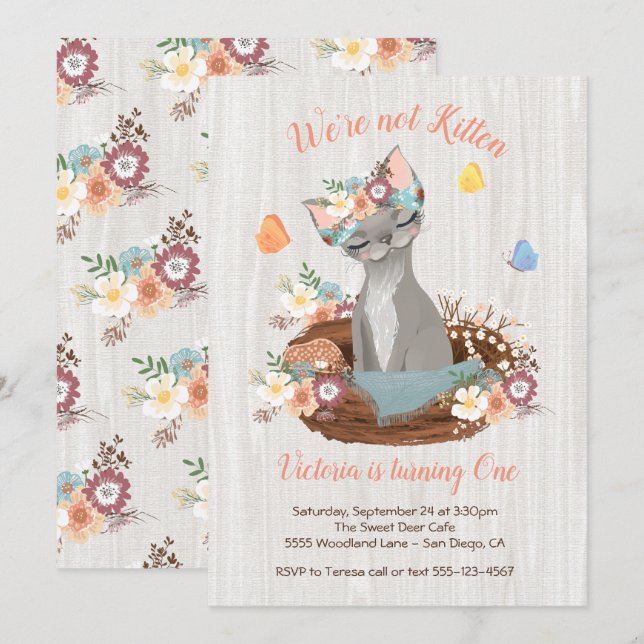 Sweet Kitten Birthday Party Invitations (Front/Back)