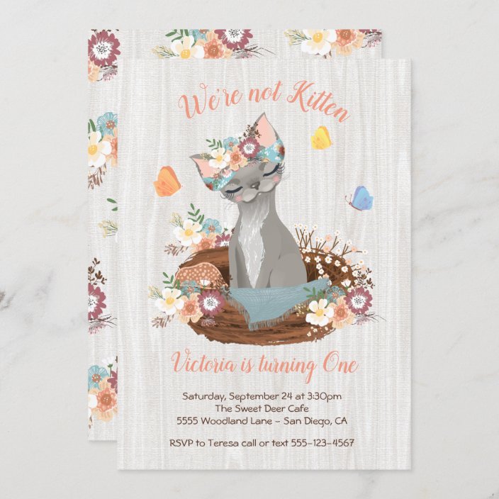 Sweet Kitten Birthday Party Invitations