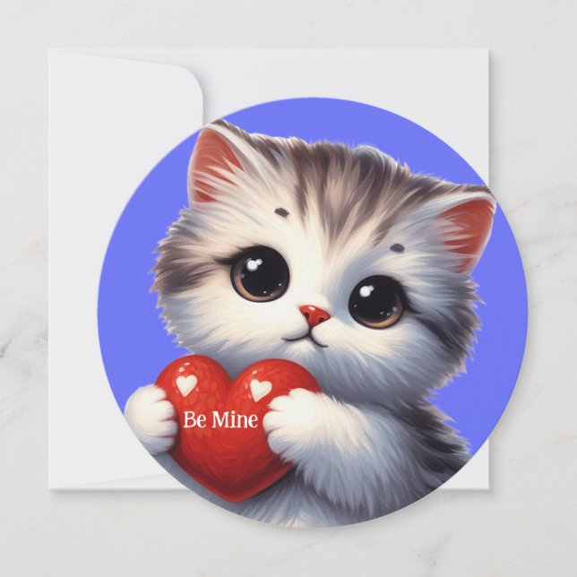 Sweet Kitten Blue Valentine Card (Front)