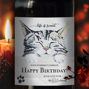 Sweet Kitten Cute Birthday Wine Label
