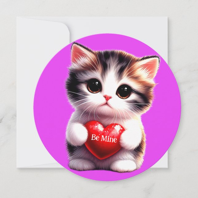 Sweet Kitten Pink Valentine Card (Front)